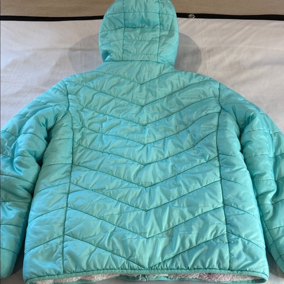 Eddie Bauer Girls' Reversible Jacket - Teal, Deer Harbor Waterproof Puffer - Picture 11 of 13